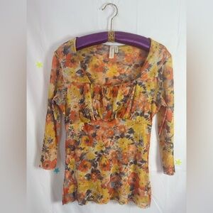 Floral Mesh 3/4 Sleeve Whimsy Cottagecore Women’s Blouse Size XL